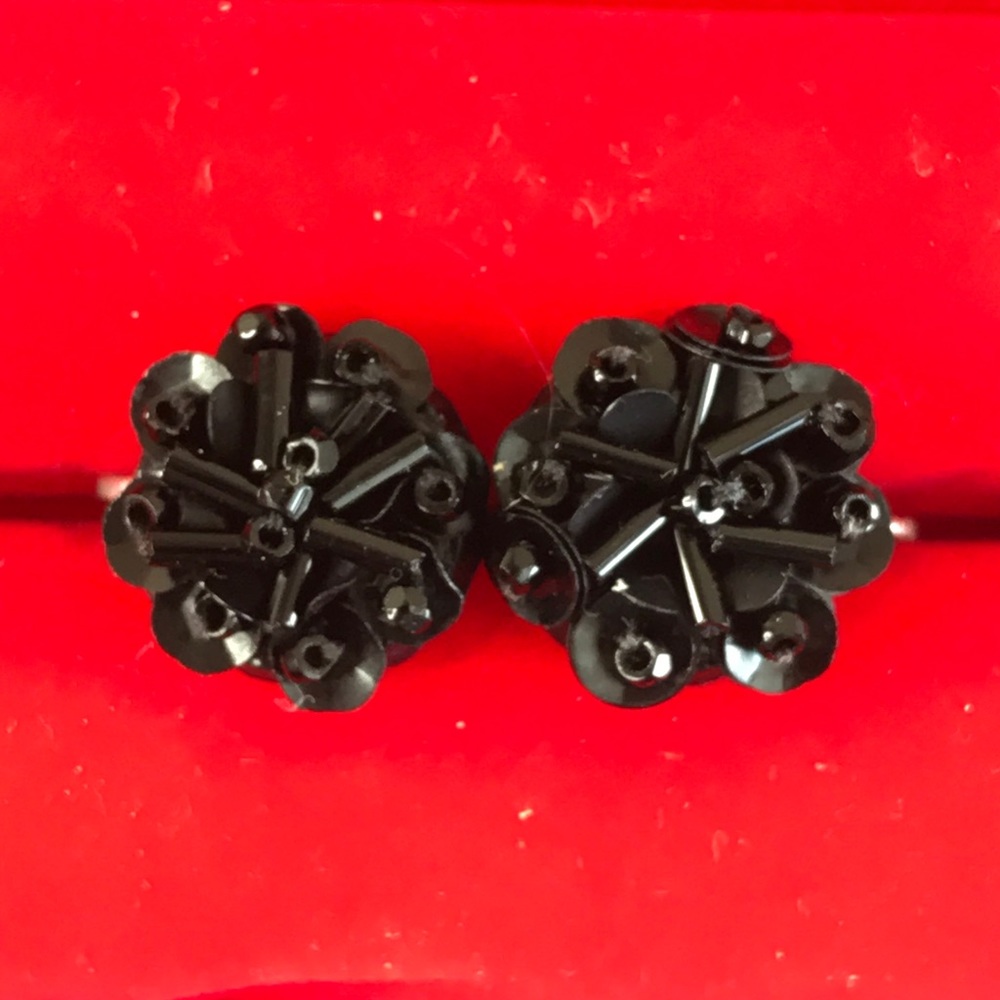 Vintage black floral screwback earrings, 1950s bundle & save big!